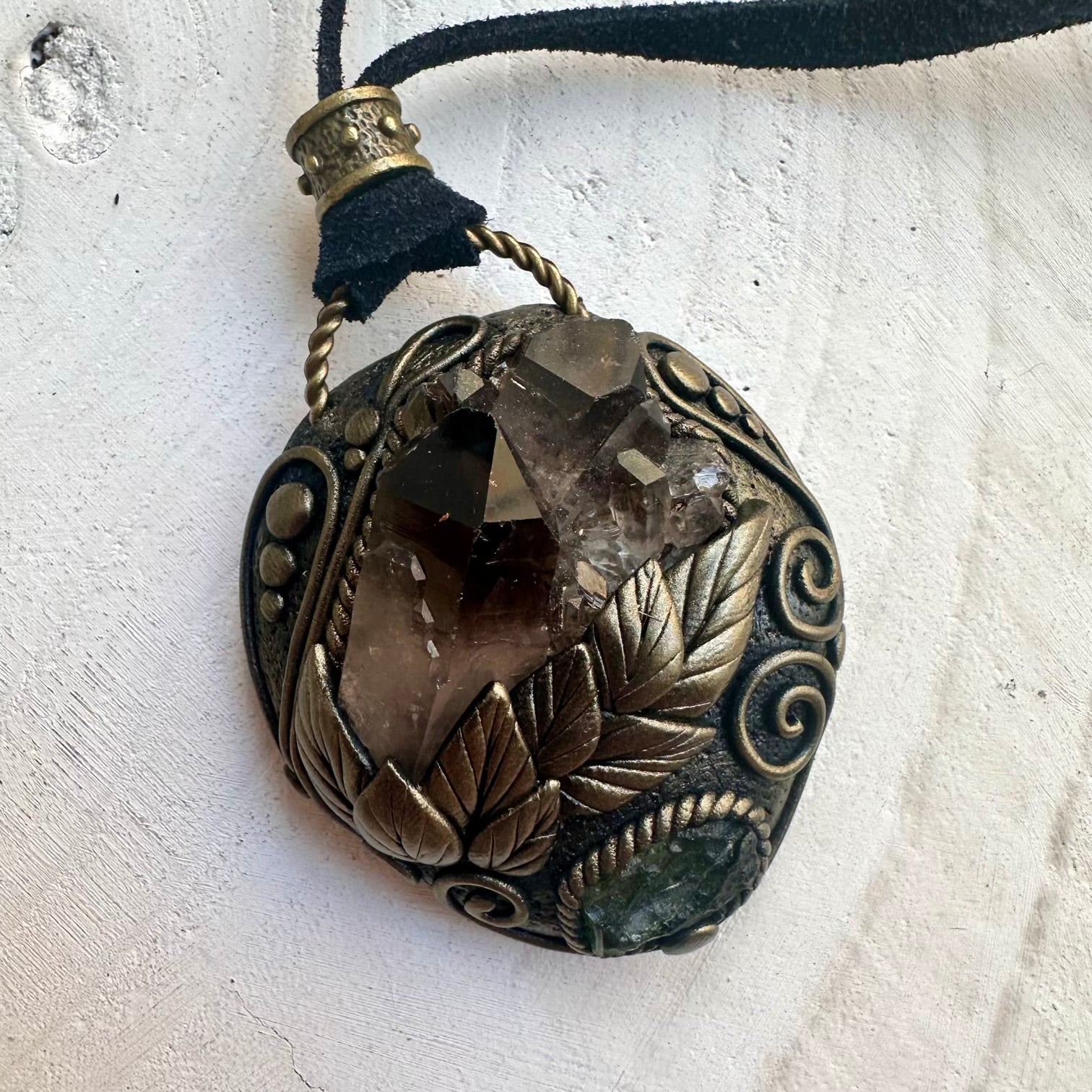 Smoky Quartz Necklace with Moldavite – Spiritual Jewelry, Transformation Crystal Pendant