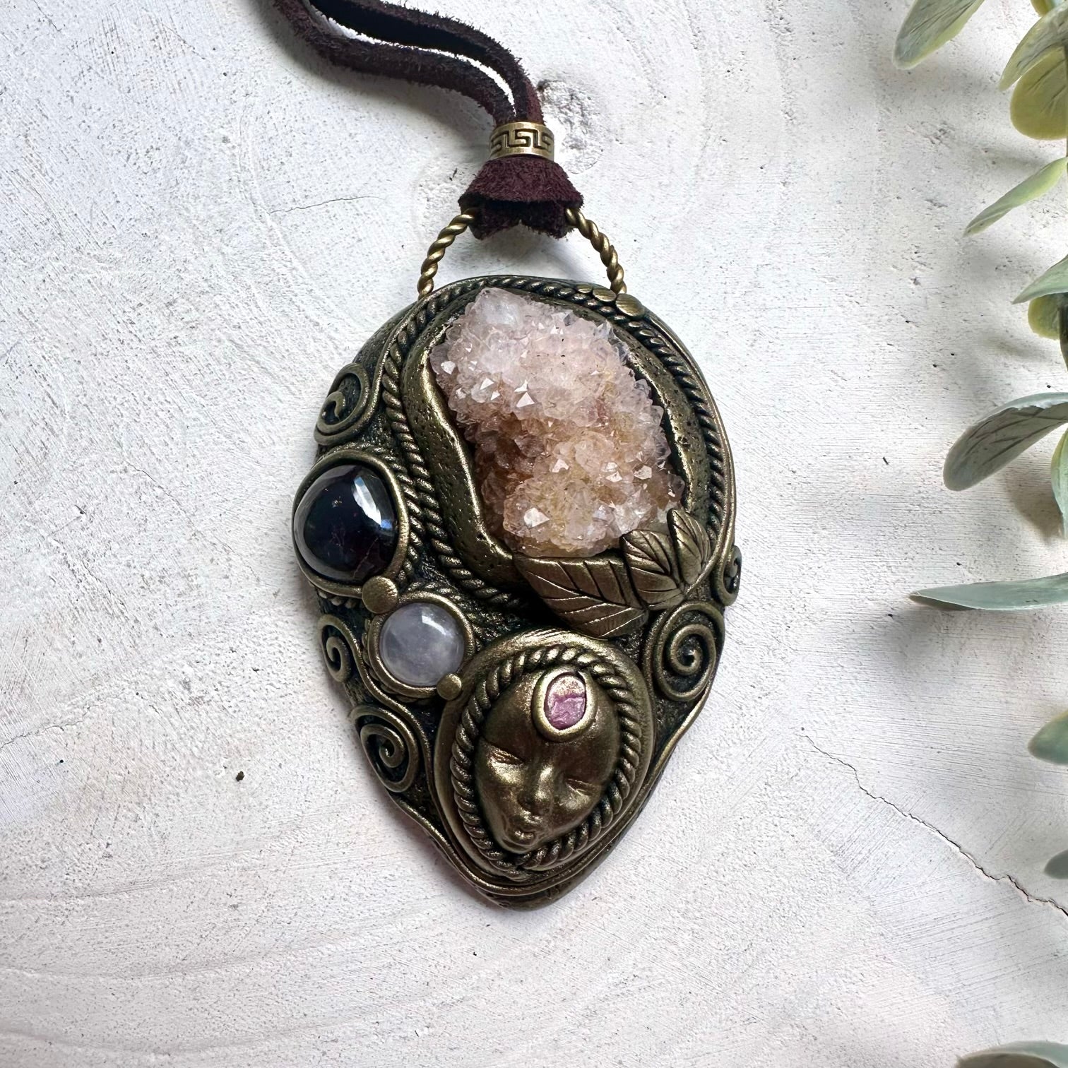 Spirit Quartz Goddess Necklace with Rose Quartz, Ruby & Garnet – Spiritual Healing Jewelry