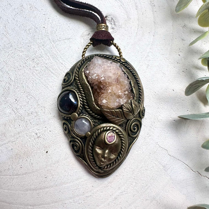 Spirit Quartz Goddess Necklace with Rose Quartz, Ruby & Garnet – Spiritual Healing Jewelry