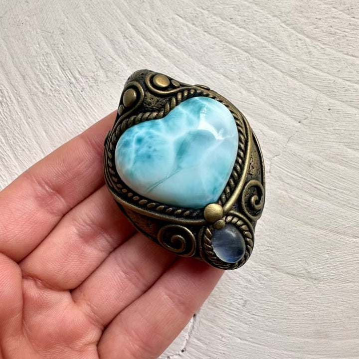 Larimar Heart and Moonstone Necklace FairyGardenGlow