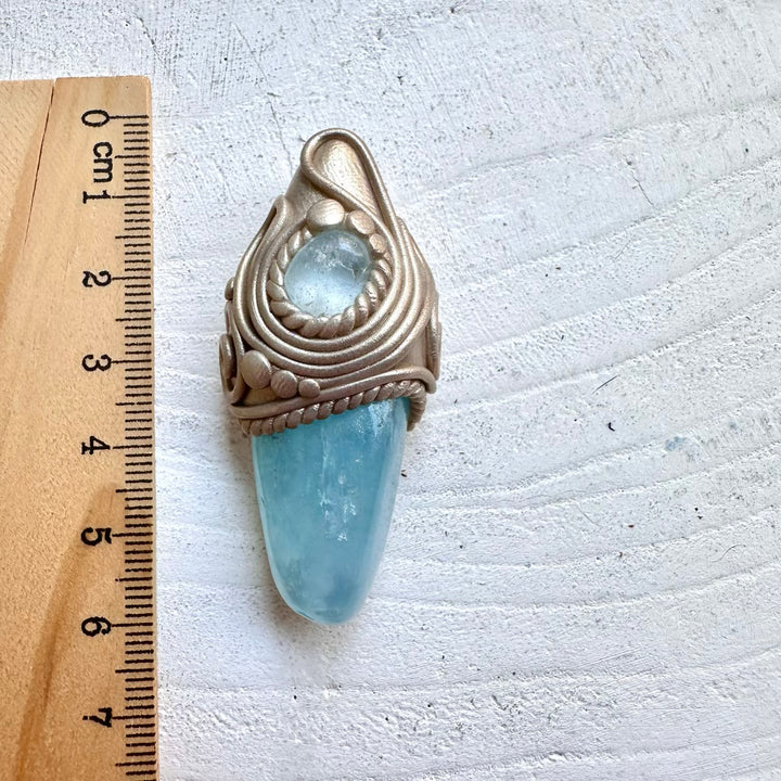 Spiritual crystal necklace talisman with natural aquamarine and topaz