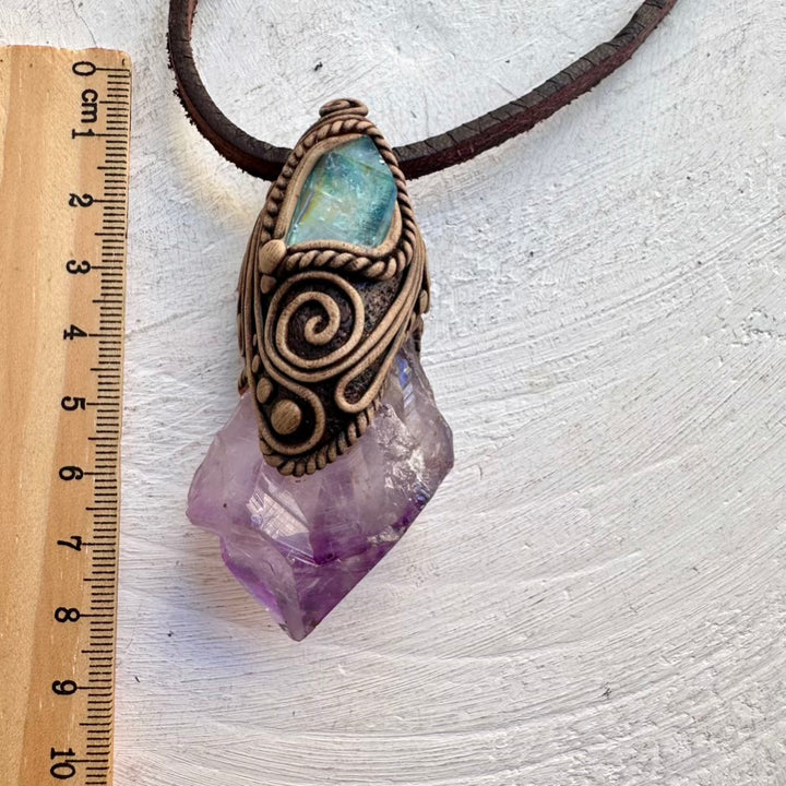 Spiritual gemstone necklace – Amethyst and Aqua Aura Quartz