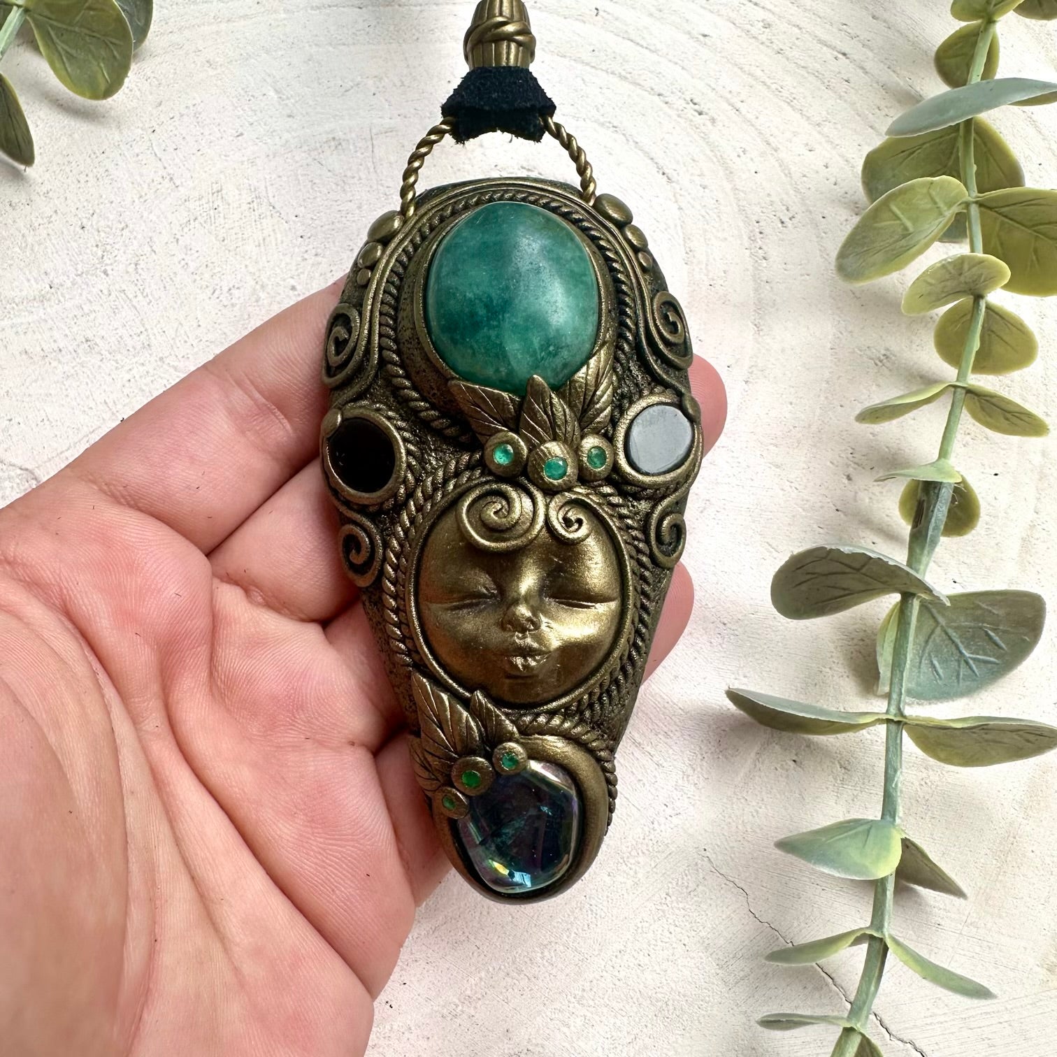 Spiritual goddess necklace featuring Emerald and Fluorite
