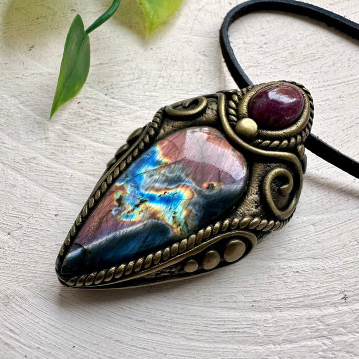 Labradorite and Ruby Necklace FairyGardenGlow