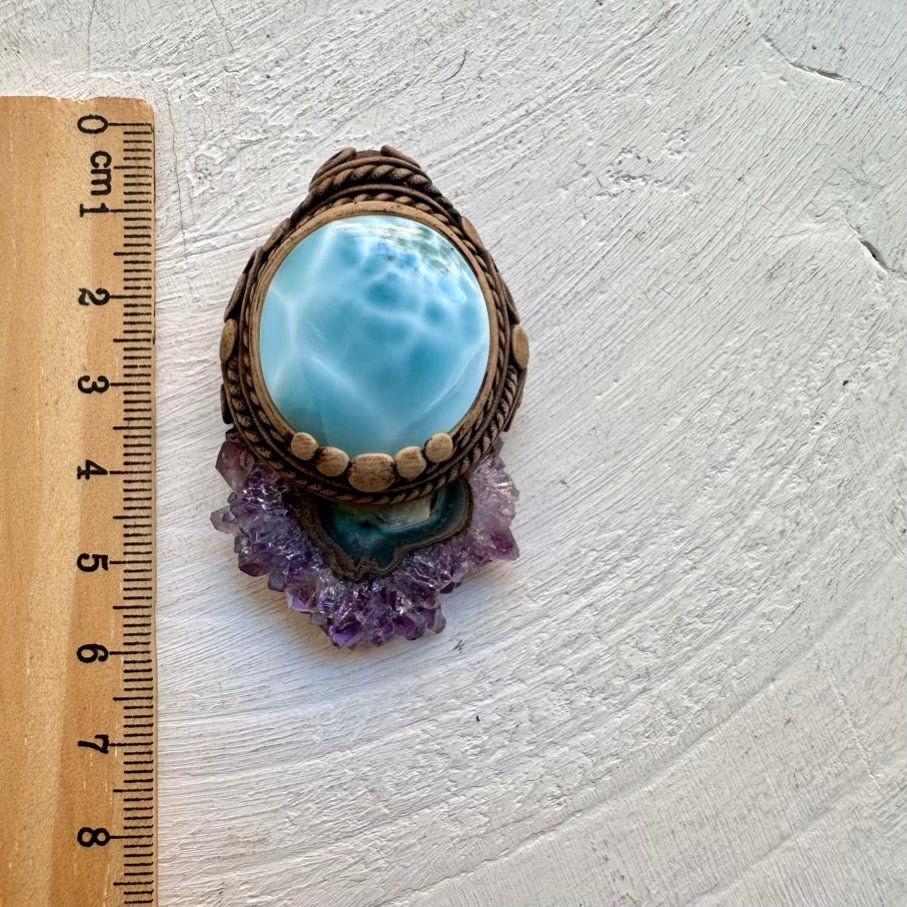 Larimar and Amethyst Stalactite Necklace, Unique Healing Crystal Jewelry - FairyGardenGlow