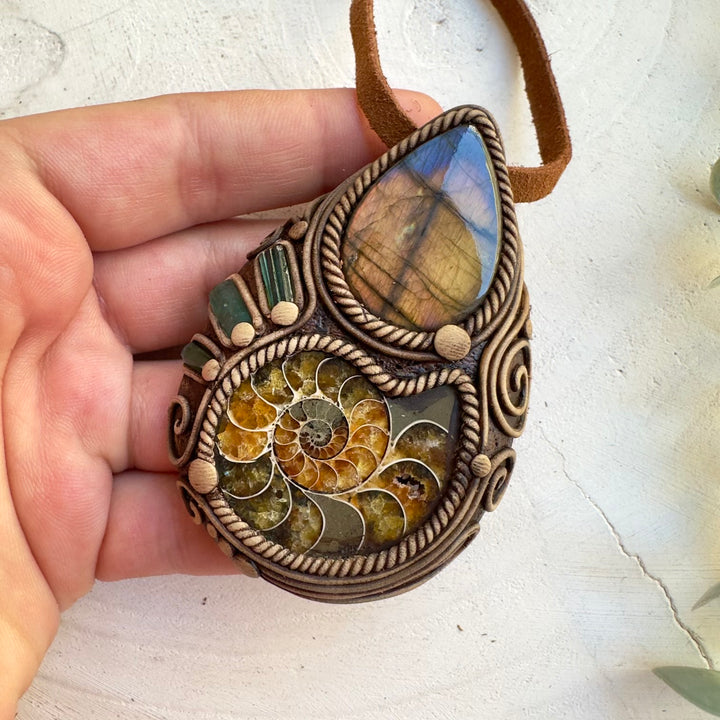 Spiritual protection jewelry with natural fossil and gemstones