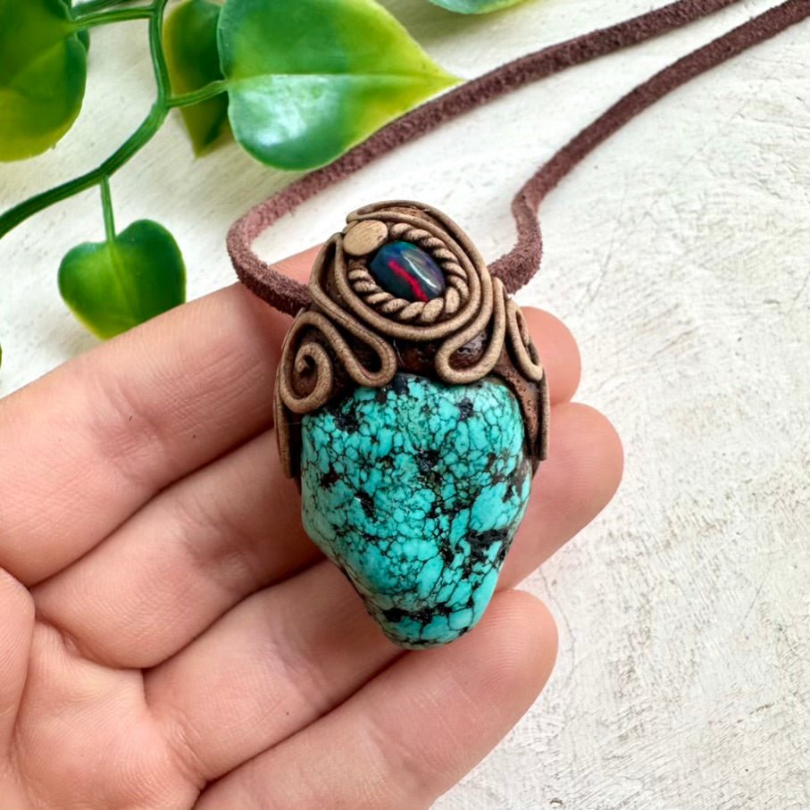 Turquoise and Black Ethiopian Opal Necklace - FairyGardenGlow