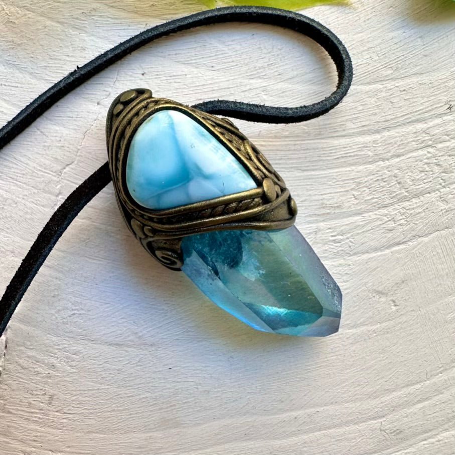 Aqua Aura Quartz and Larimar Necklace - FairyGardenGlow