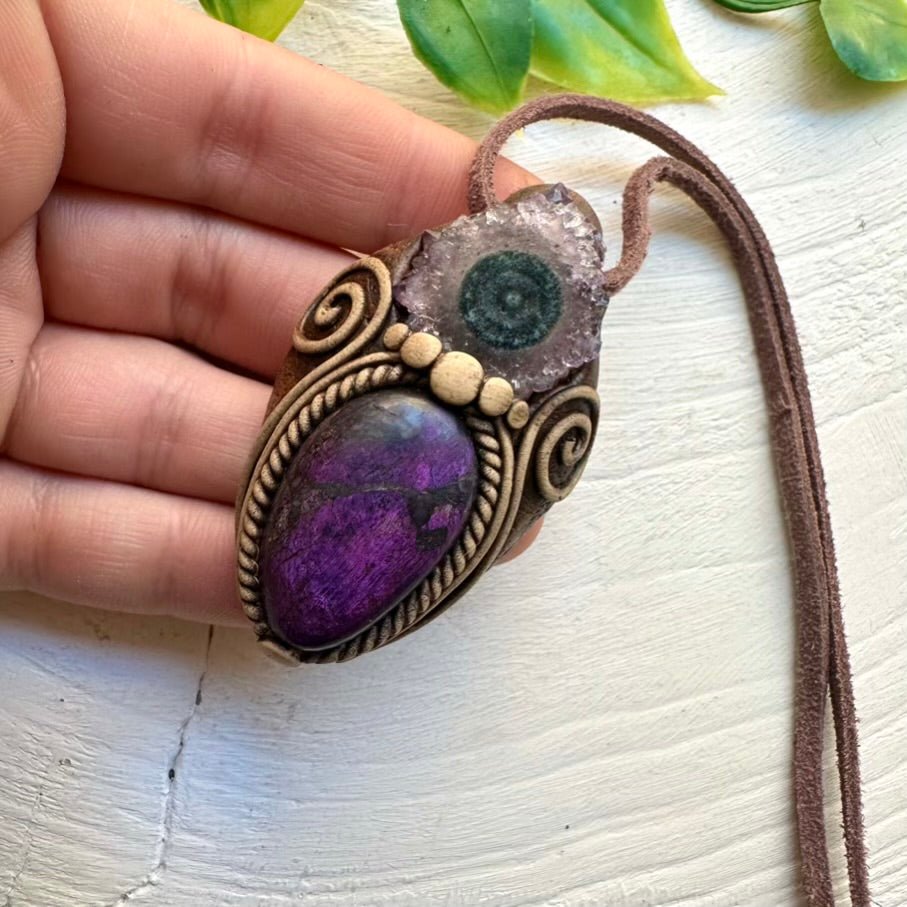 Purpurite and Amethyst Stalactite Pendant Necklace, Handmade Jewelry - FairyGardenGlow