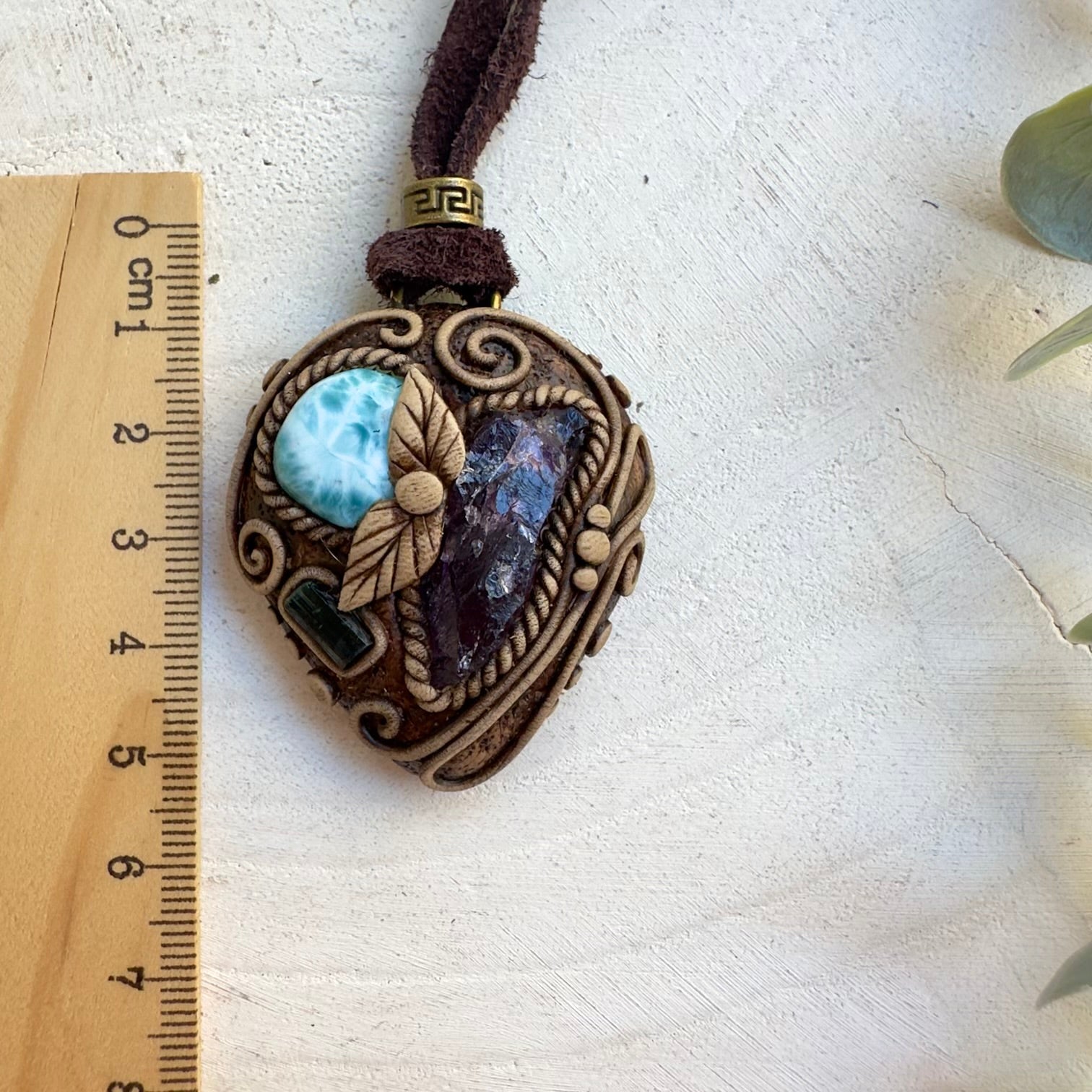 Unique handcrafted Larimar crystal necklace