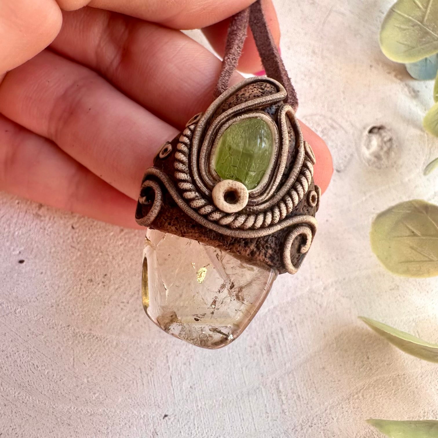 Unique handcrafted healing stone necklace citrine and peridot