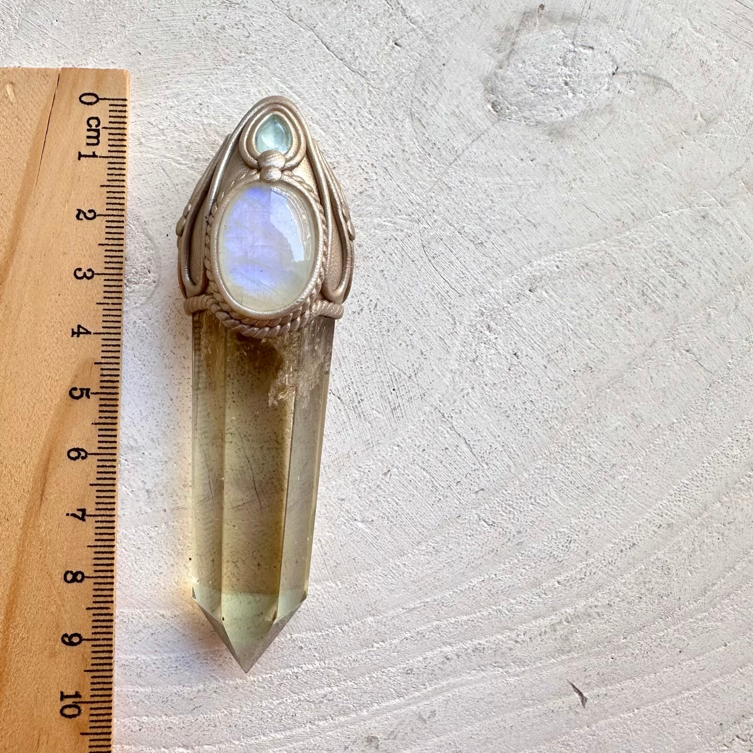Unique handmade citrine topaz crystal wand pendant necklace