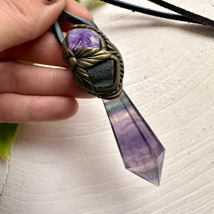 Unique handmade spiritual jewelry – Fluorite, Moldavite and Charoite