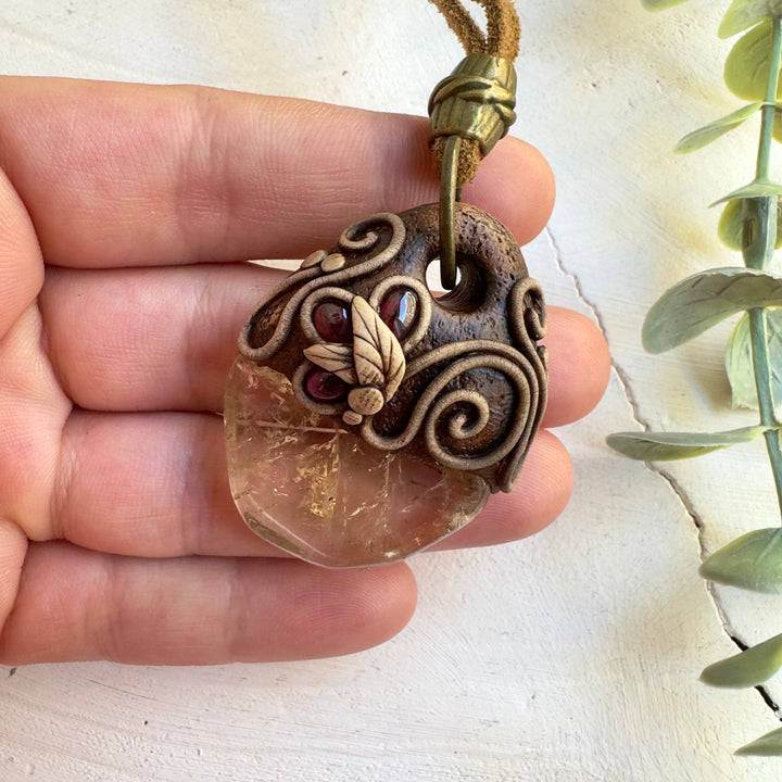 Unisex healing stone necklace with Citrine and Garnet