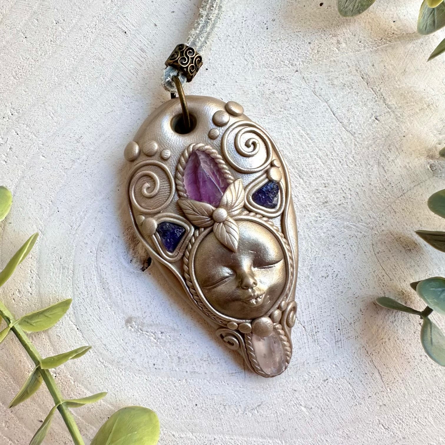 Vera Cruz Amethyst Goddess Necklace with Tanzanite & Kunzite – Divine Feminine Crystal Jewelry, Spiritual Pendant
