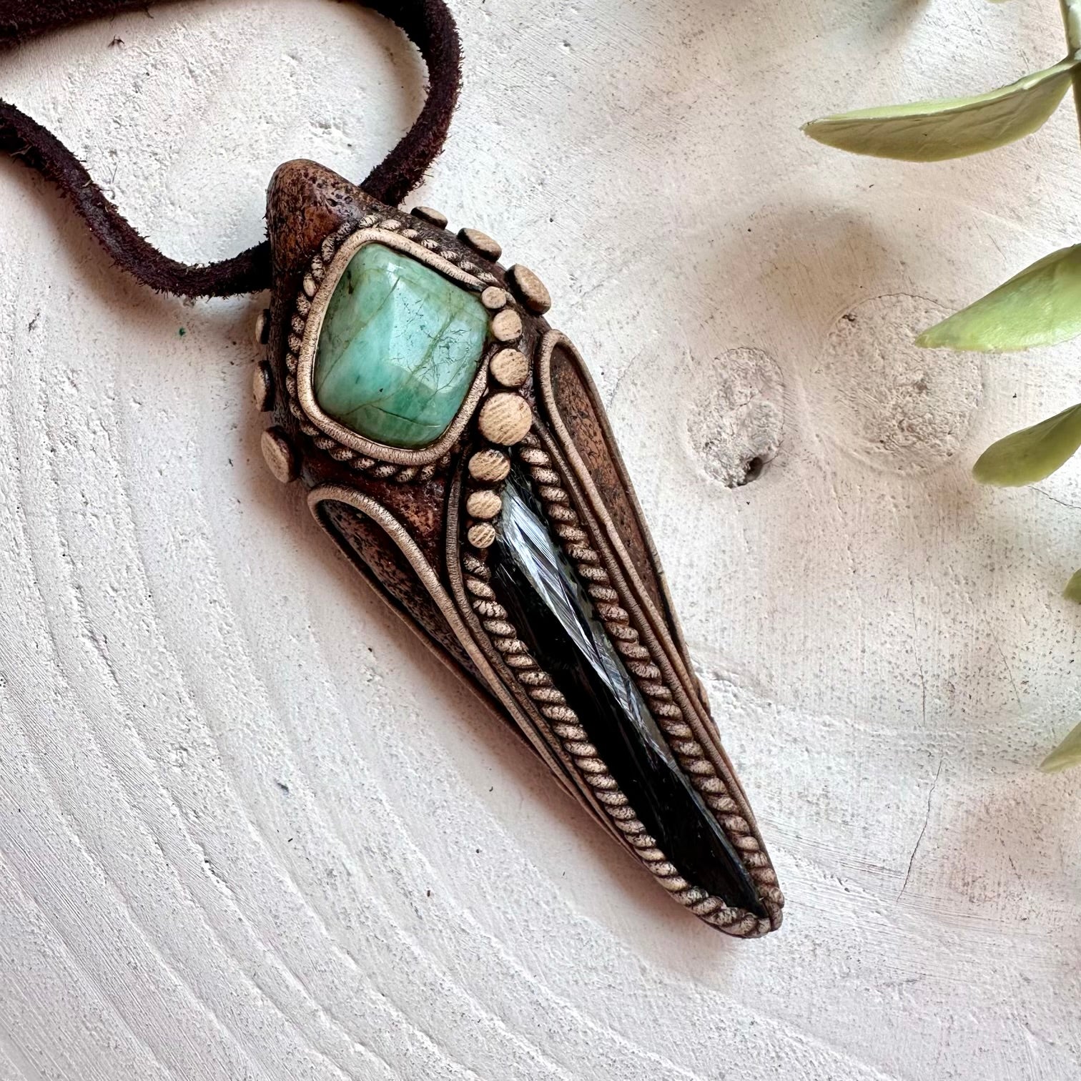 Vivianite and Emerald handmade unisex crystal talisman necklace
