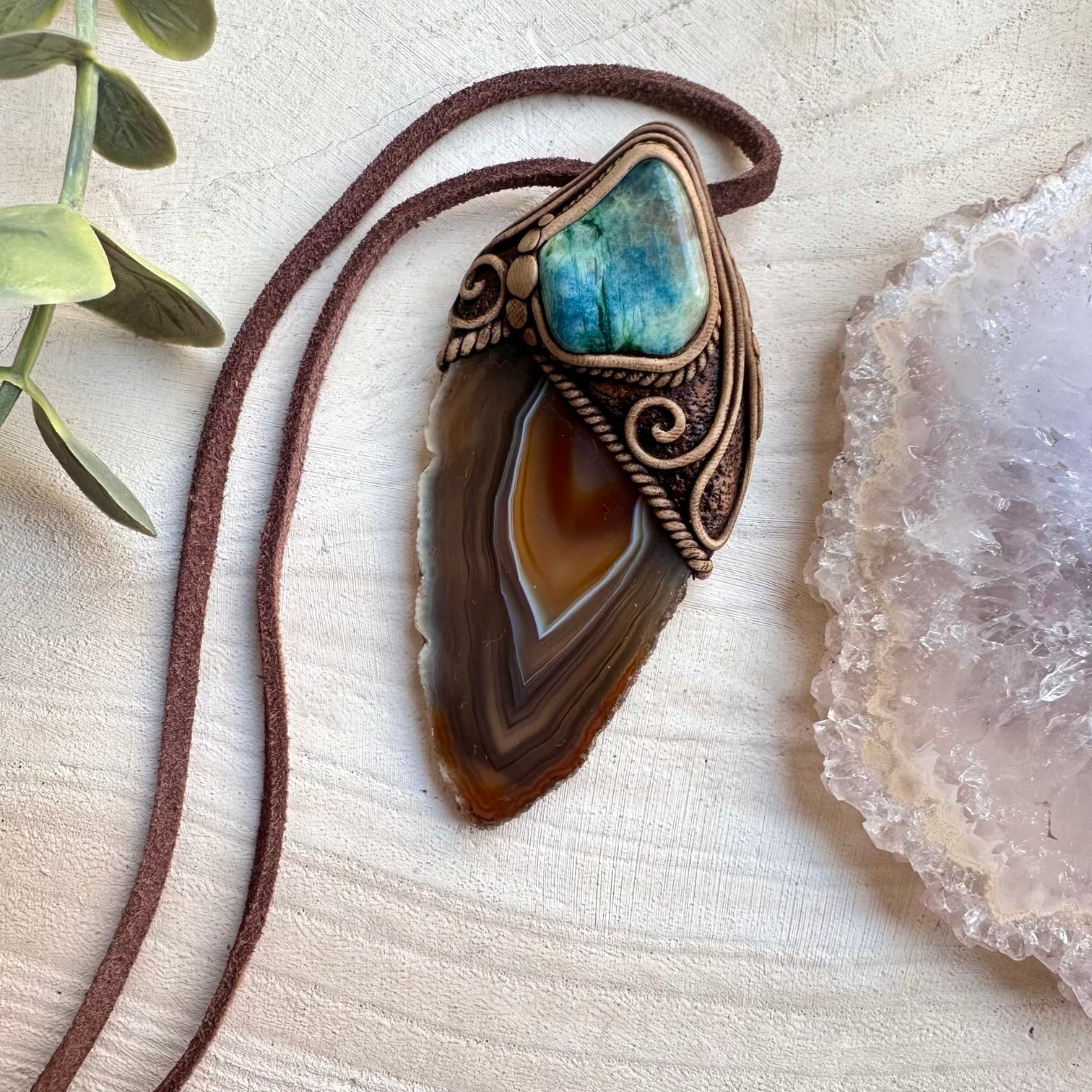 Crystal necklace designed for grounding calm and communication