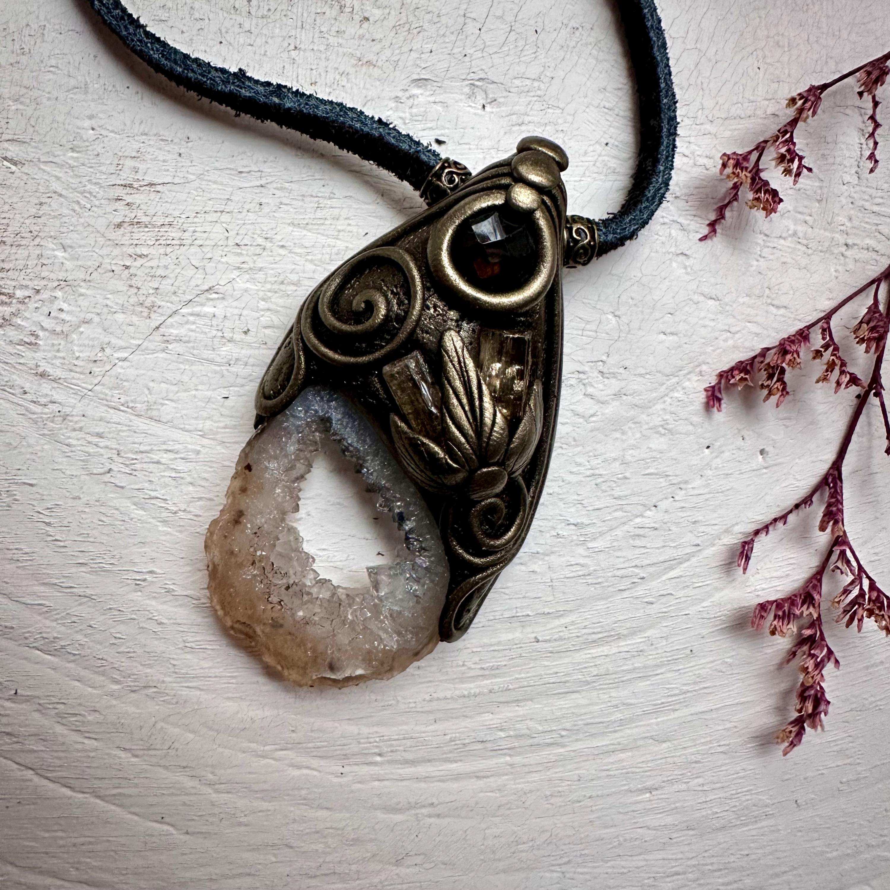 Agate Smoky Quartz and Imperial Topaz Necklace - FairyGardenGlow