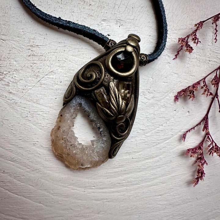 Agate Smoky Quartz and Imperial Topaz Necklace - FairyGardenGlow