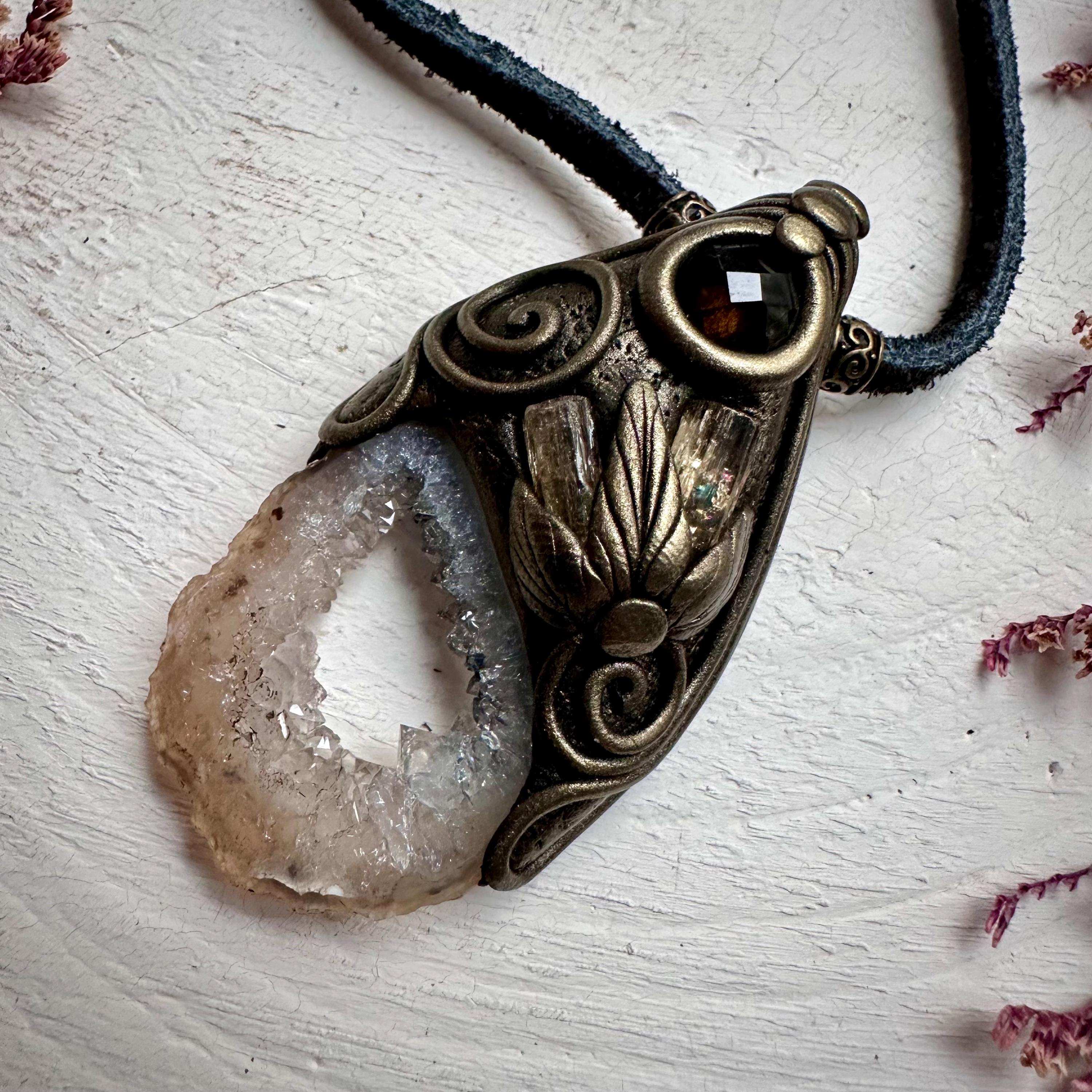 Agate Smoky Quartz and Imperial Topaz Necklace - FairyGardenGlow