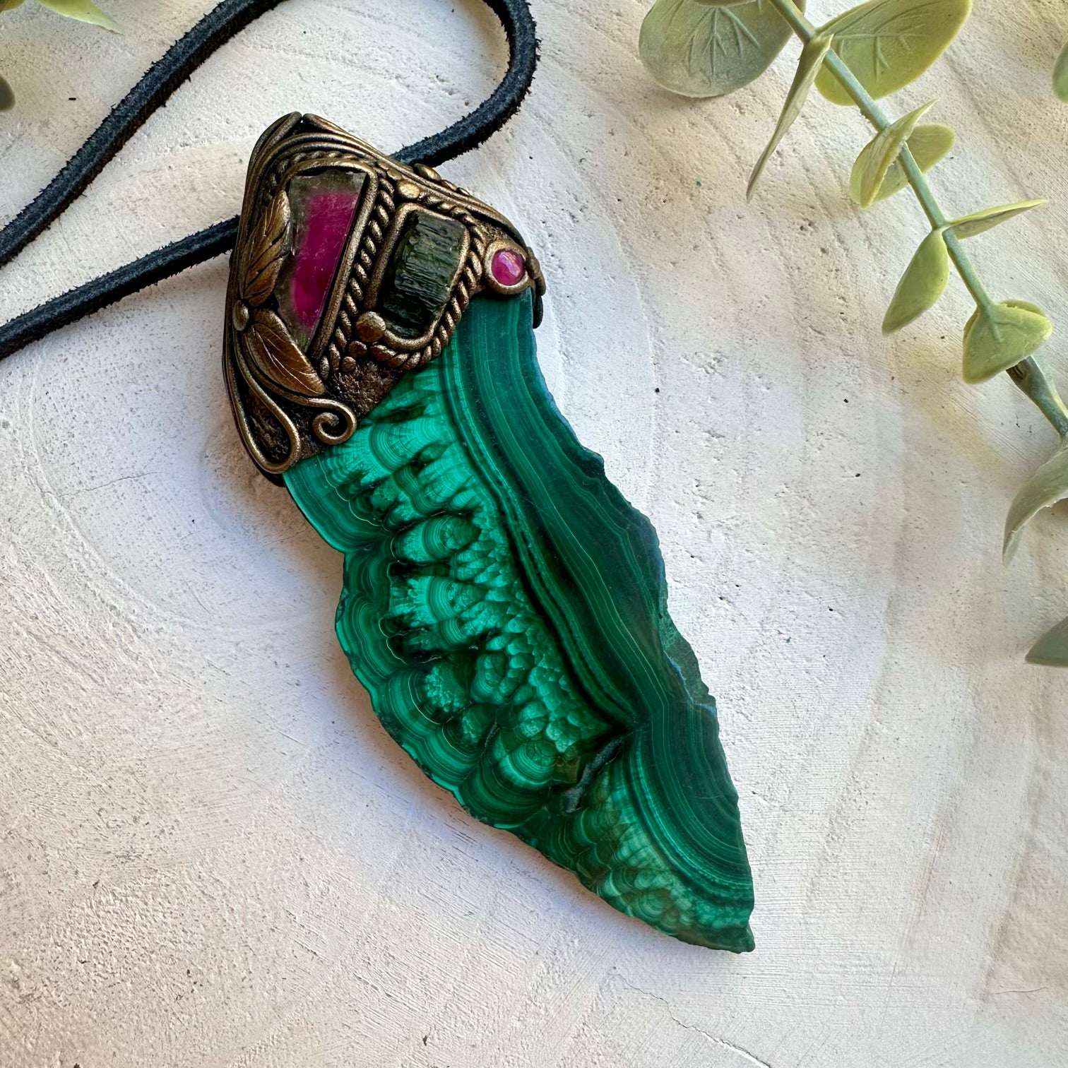 Healing crystal wand jewelry with watermelon tourmaline and garnet