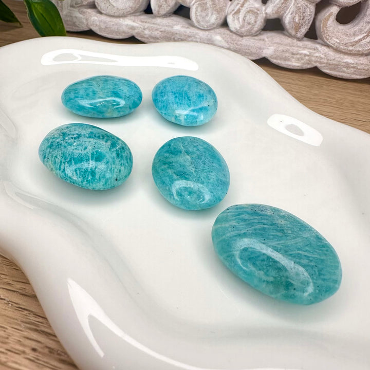 Polished amazonite healing crystal stone for calmness and balance