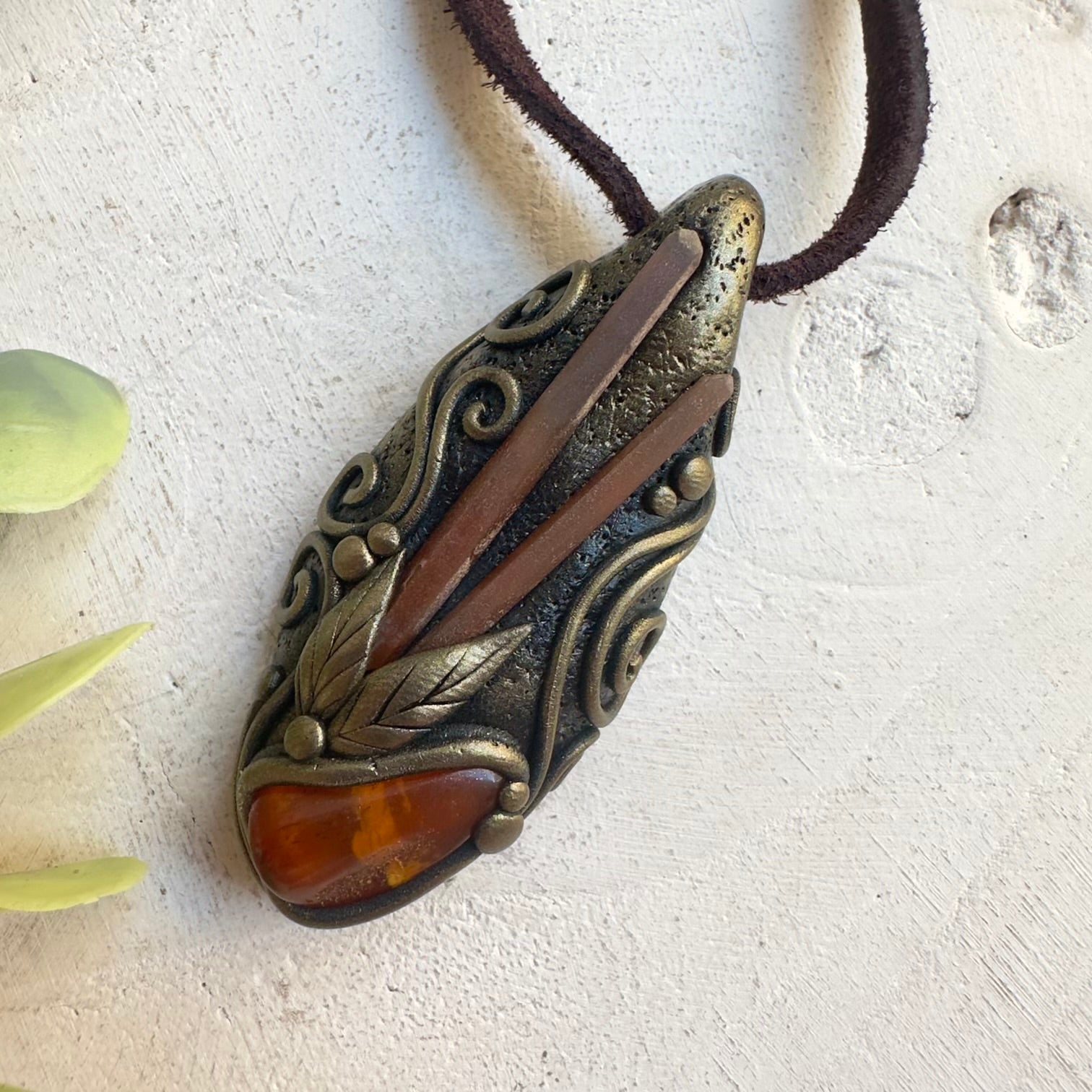 Handmade spiritual jewelry with natural Amber and Quartz gemstones