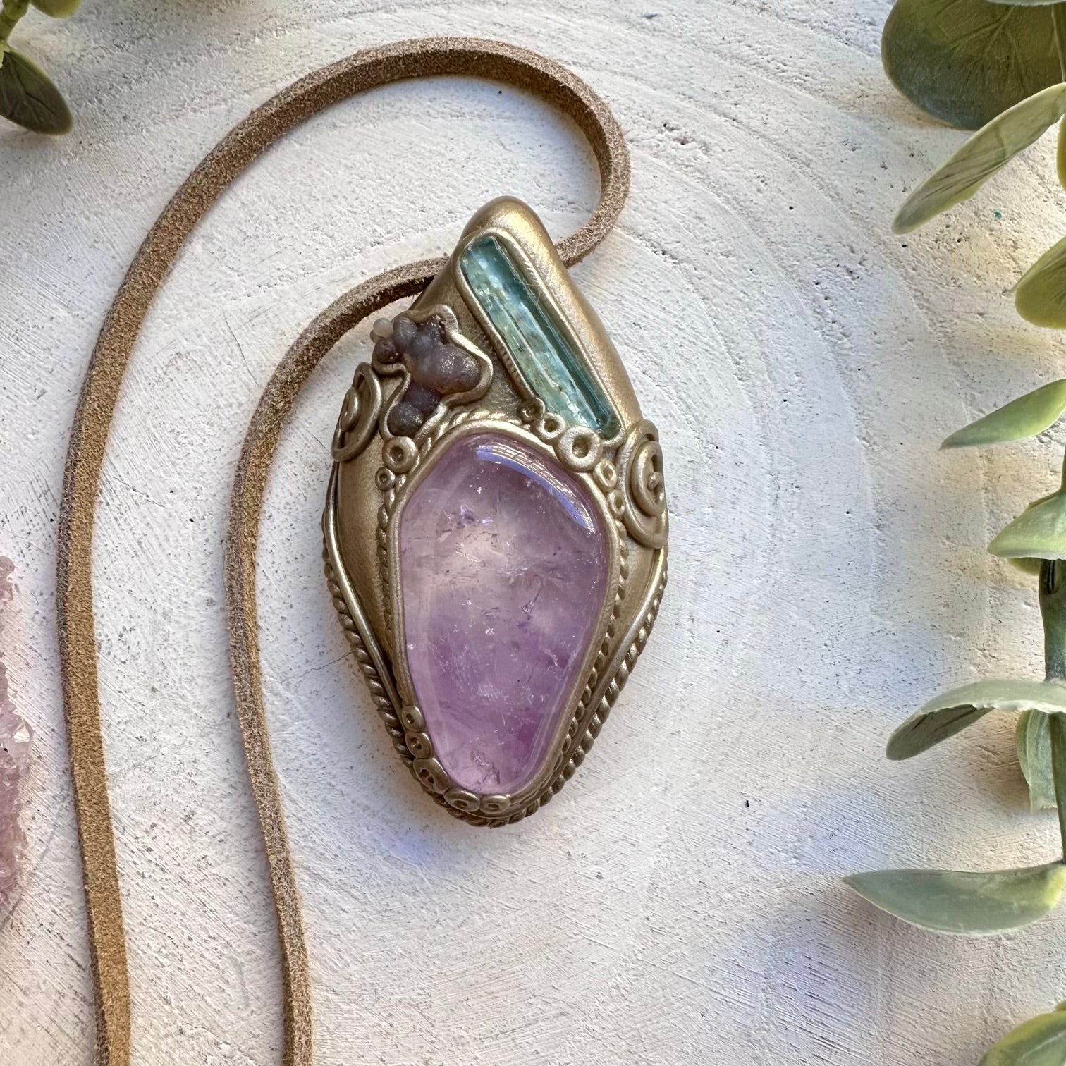 Amethyst aquamarine and grape chalcedony necklace