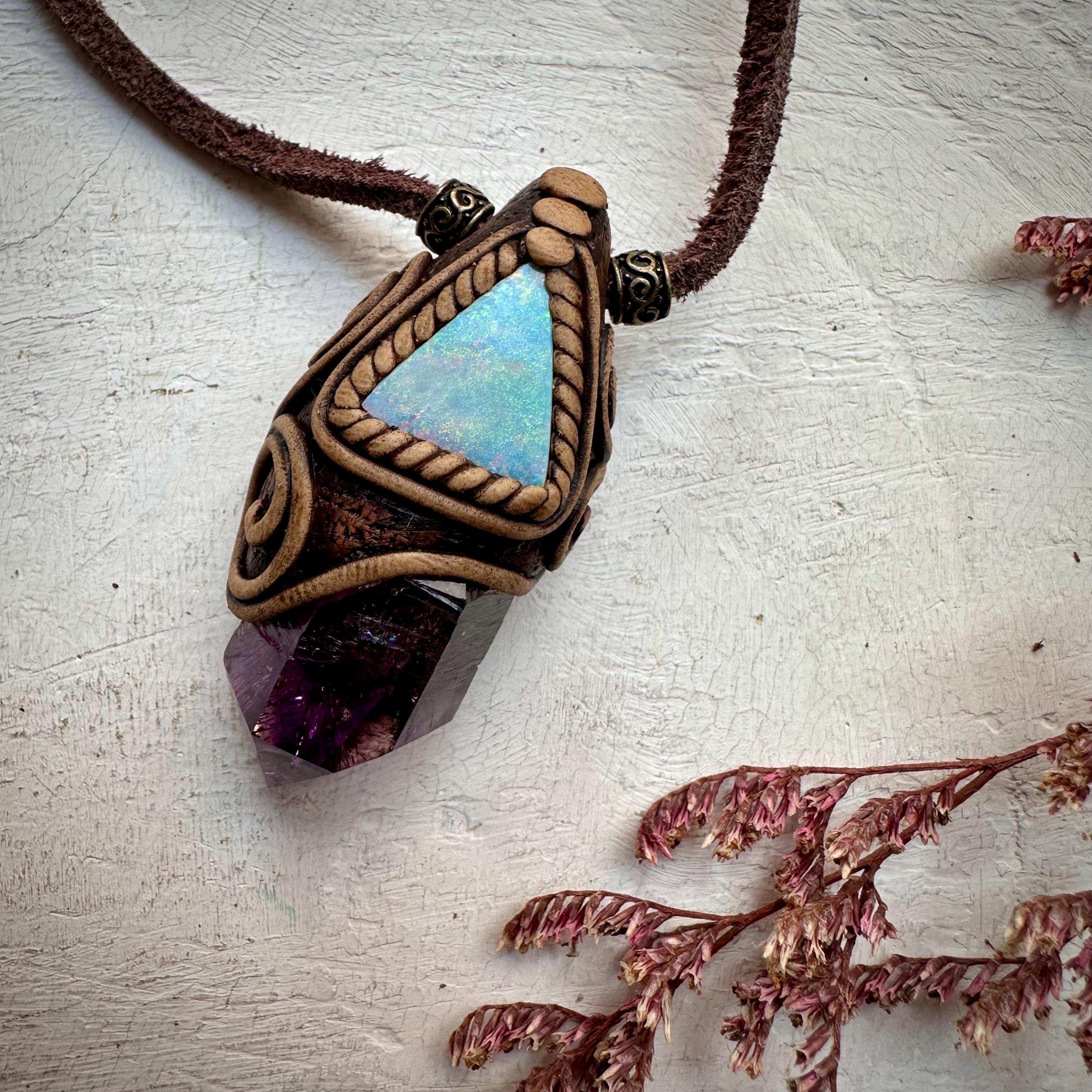 Amethyst Point and Australian Opal Doublet Necklace - FairyGardenGlow