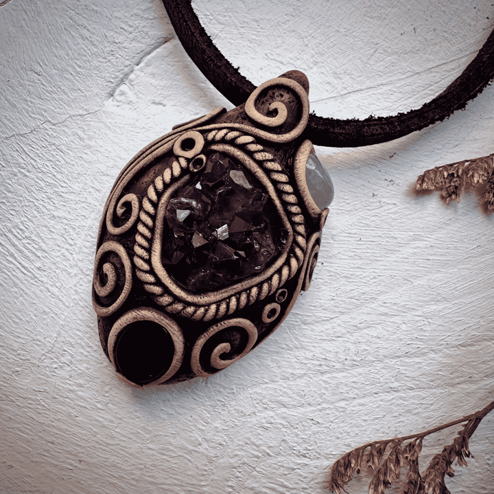 Amethyst Cluster Black Onyx and Aquamarine Pendant Necklace - FairyGardenGlow