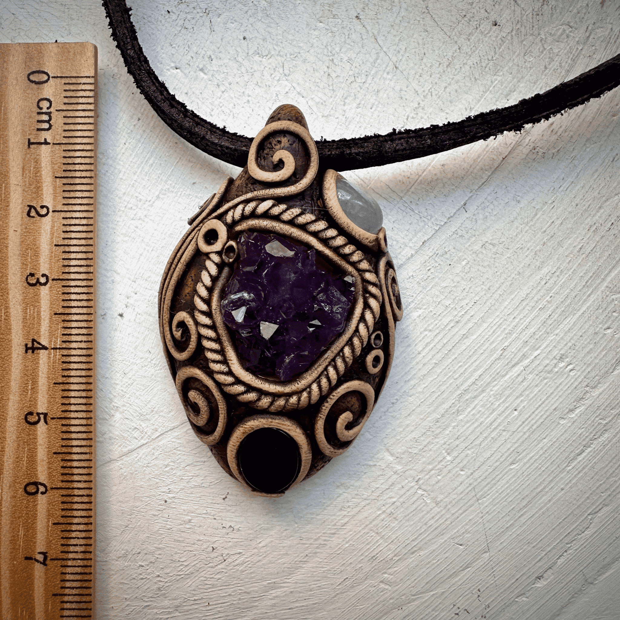 Amethyst Cluster Black Onyx and Aquamarine Pendant Necklace - FairyGardenGlow