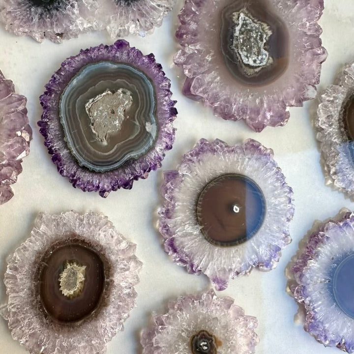 Amethyst Stalactite Slice, Amethyst Healing Crystals, Natural Amethyst Flower - FairyGardenGlow