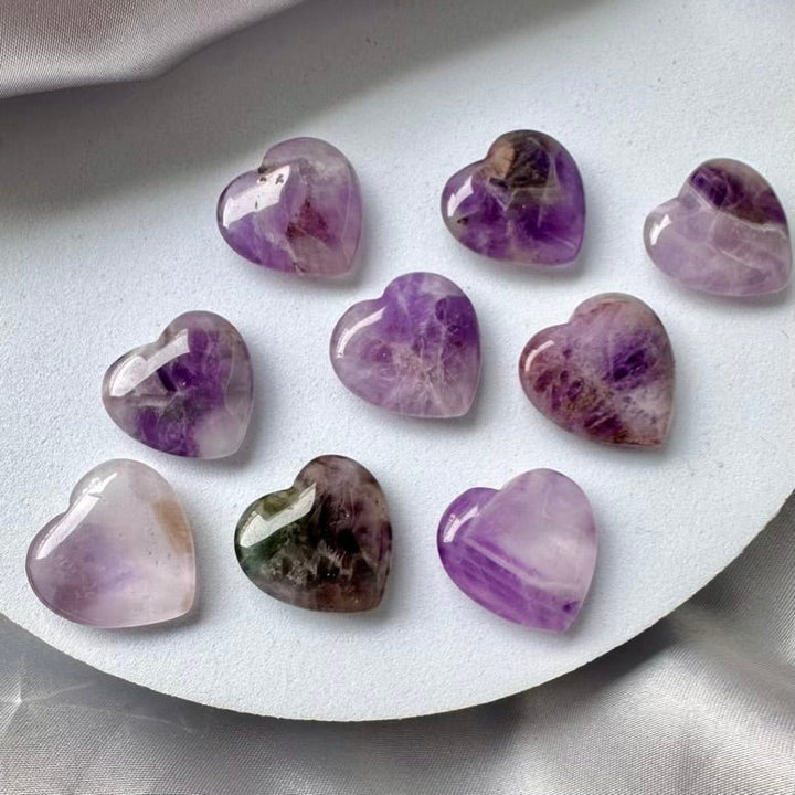 Amethyst Heart Crystal – Natural Polished Purple Gemstone 20 mm (1 or 5 Pieces Set) - FairyGardenGlow