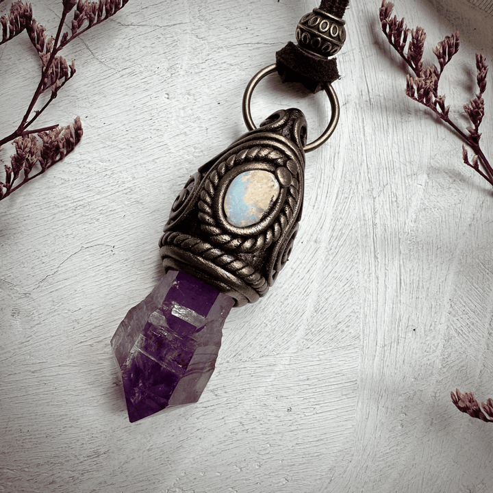 Amethyst Point and Boulder Opal Necklace - FairyGardenGlow