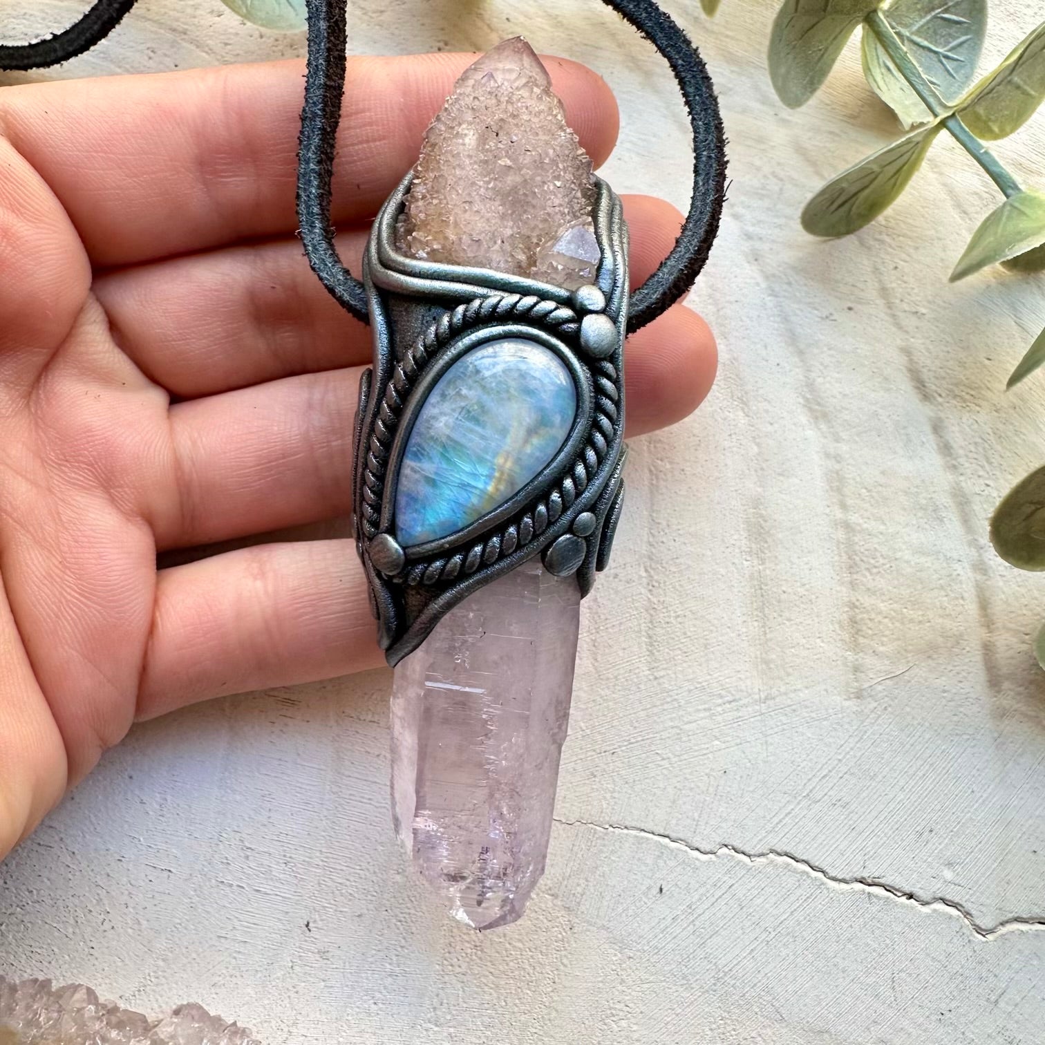 Handmade necklace with Vera Cruz amethyst and spirit quartz