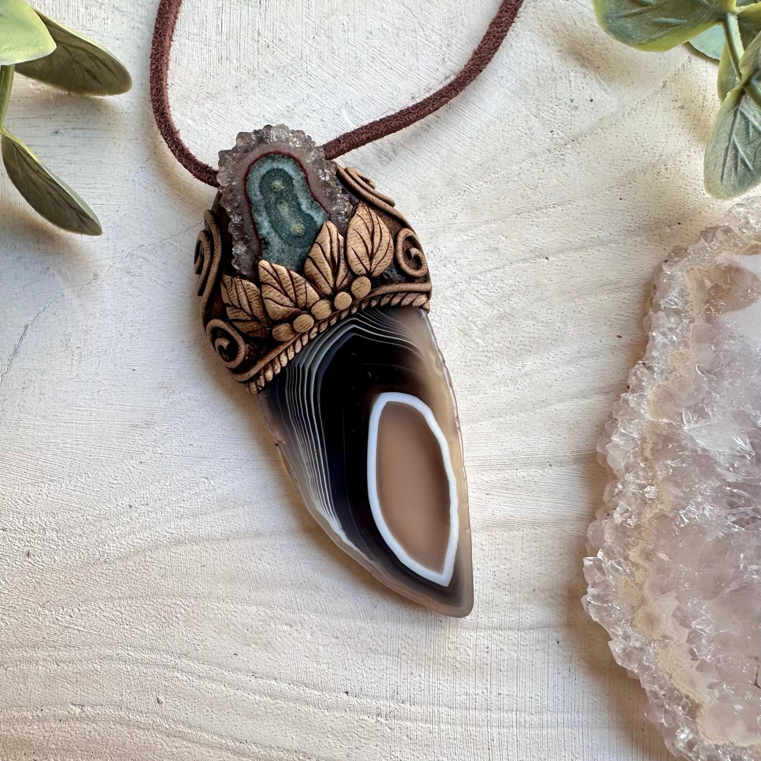 Spiritual crystal jewelry combining Botswana agate and amethyst