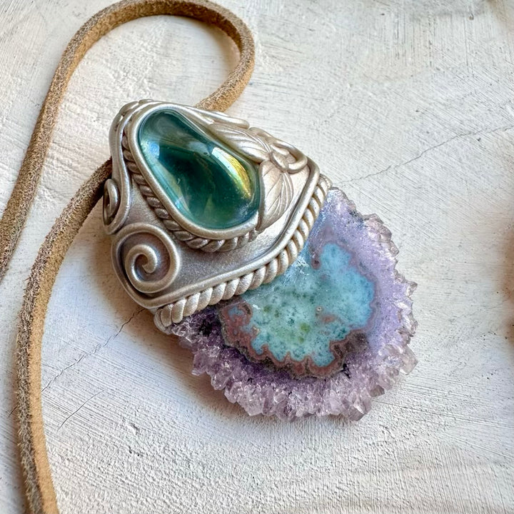 Handmade spiritual talisman necklace with amethyst