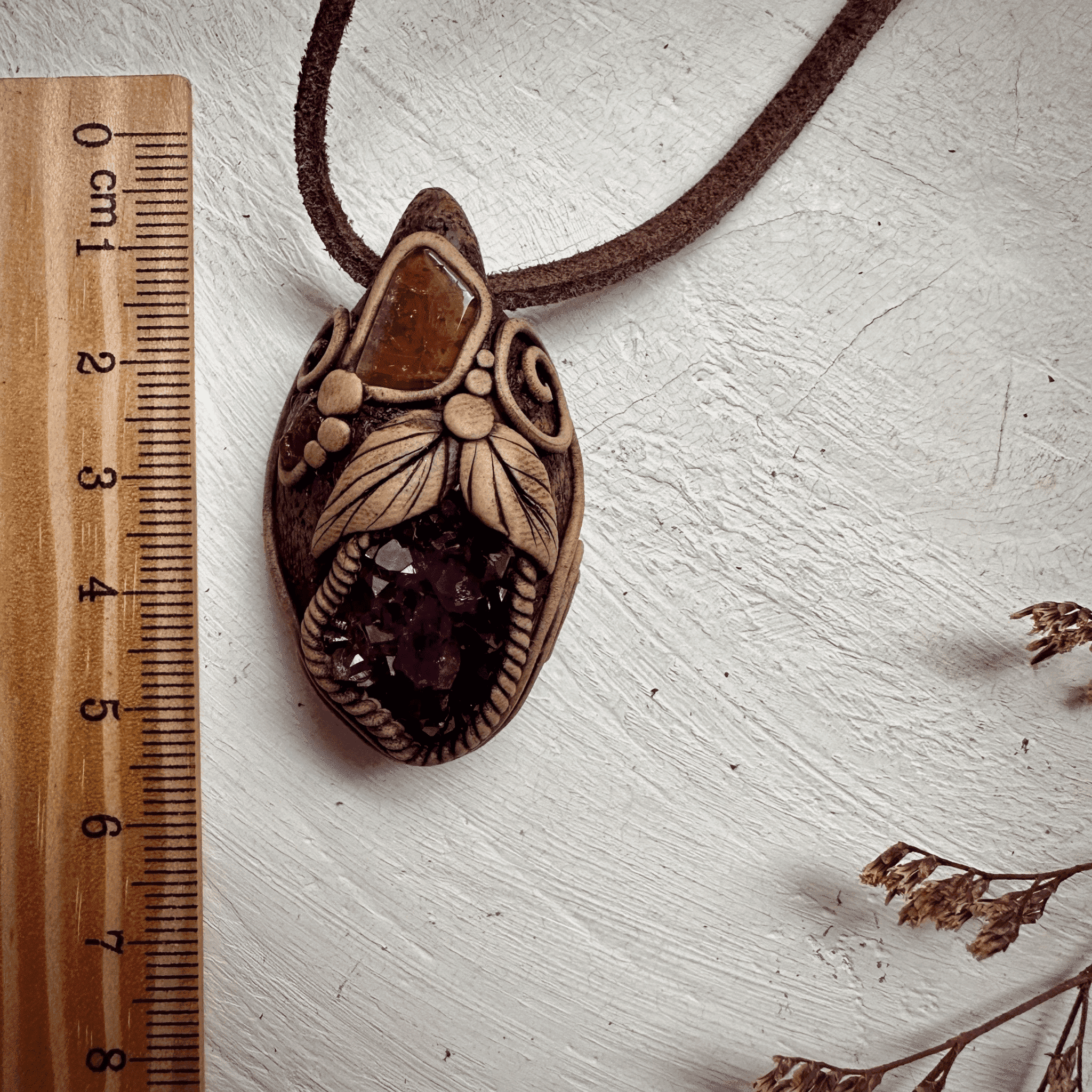 Amethyst Cluster Bi Color Tourmaline and Raw Mozambique Ruby Pendant Necklace - FairyGardenGlow