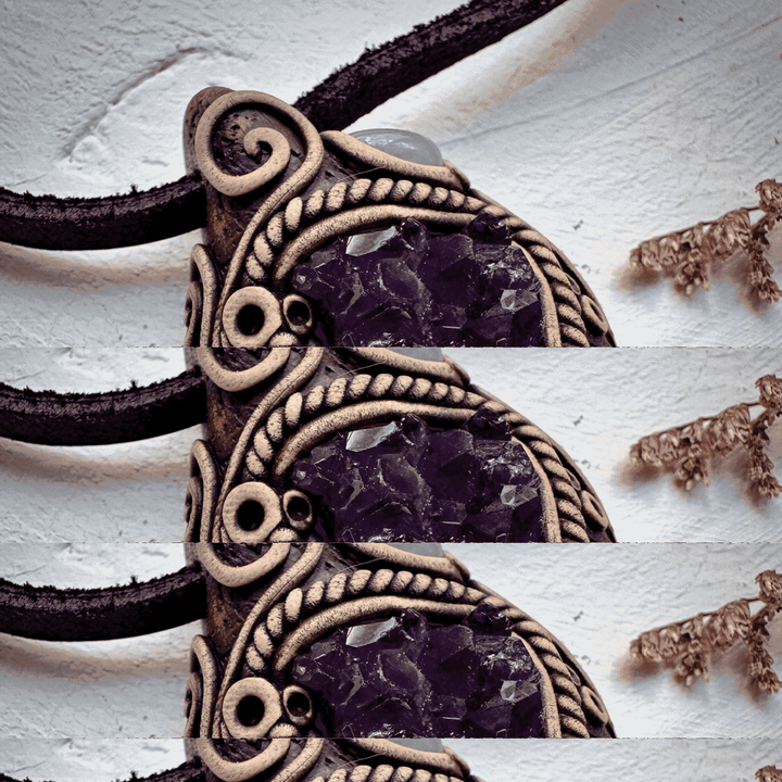 Amethyst Cluster Black Onyx and Aquamarine Pendant Necklace - FairyGardenGlow