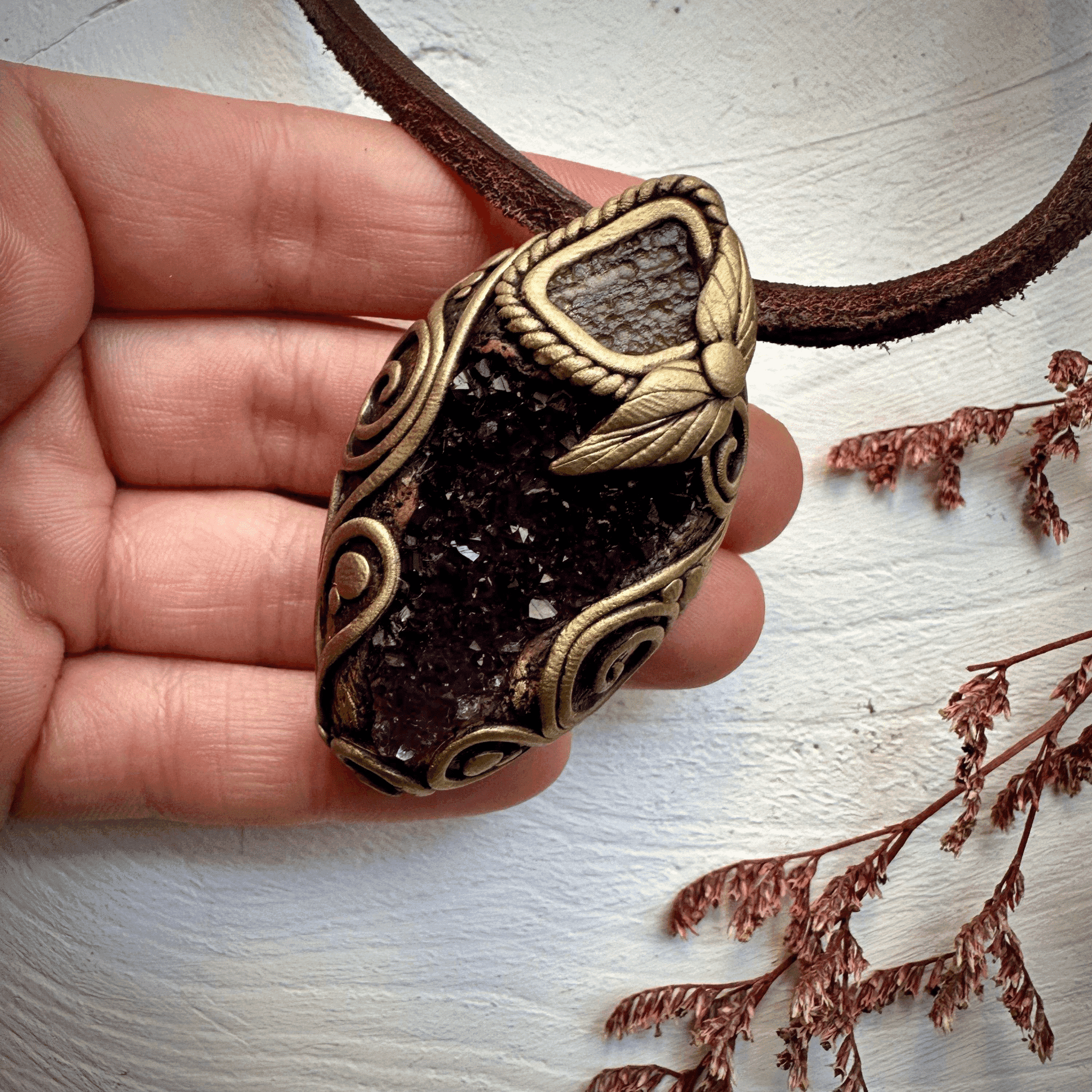 Amethyst Cluster and Moldavite Necklace - FairyGardenGlow
