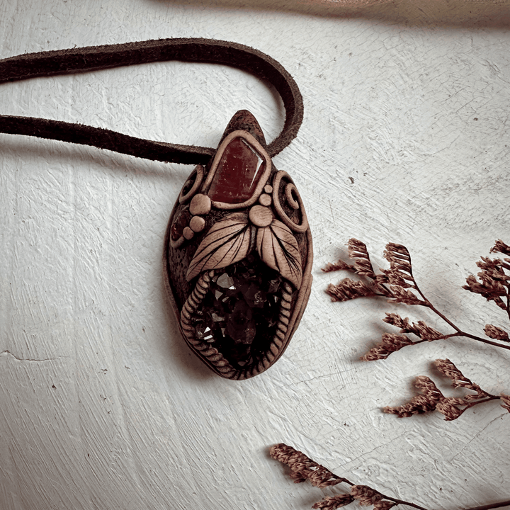 Amethyst Cluster Bi Color Tourmaline and Raw Mozambique Ruby Pendant Necklace - FairyGardenGlow