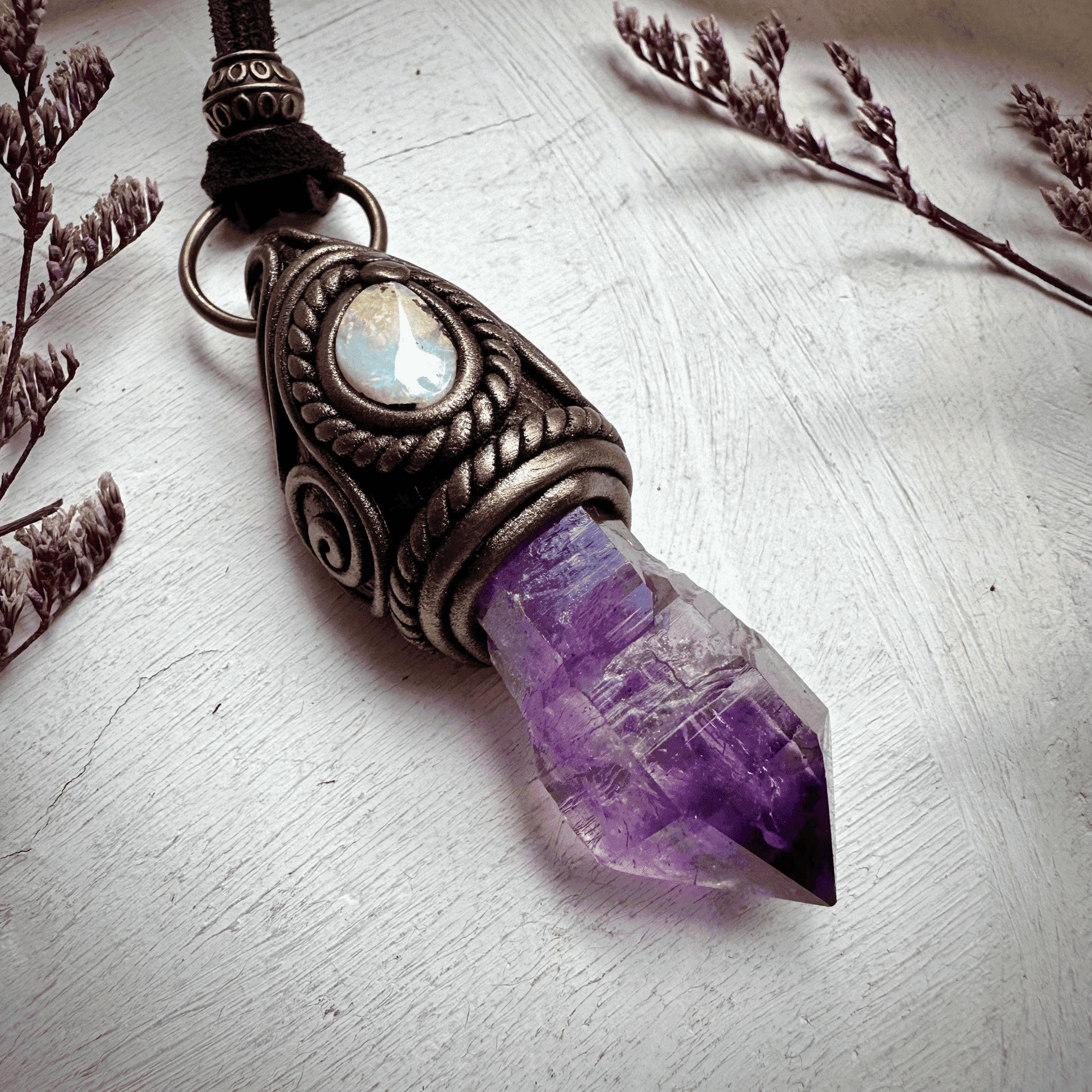 Amethyst Point and Boulder Opal Necklace - FairyGardenGlow