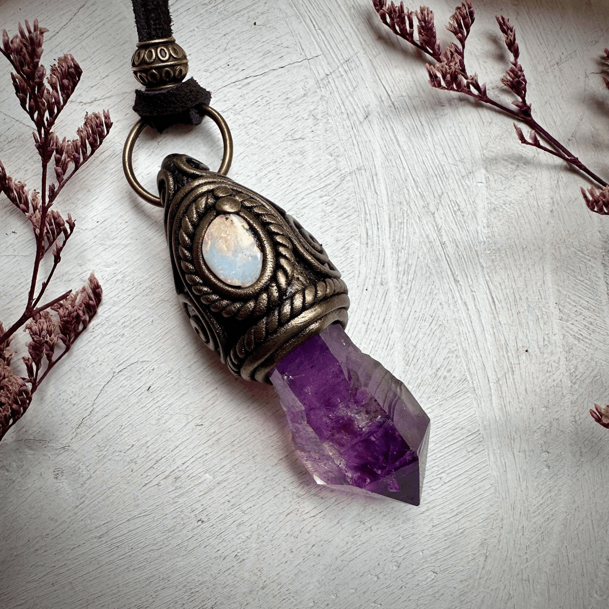 Amethyst Point and Boulder Opal Necklace - FairyGardenGlow