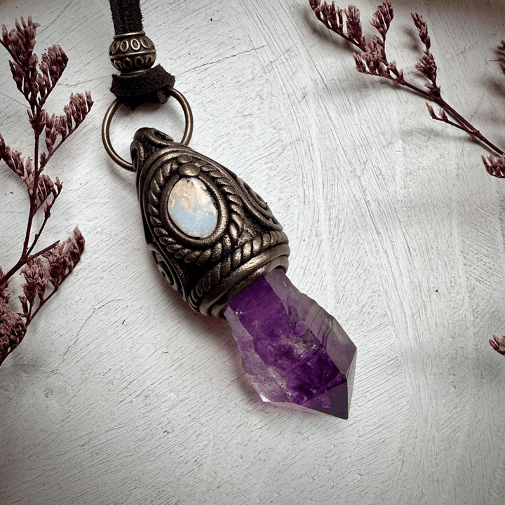 Amethyst Point and Boulder Opal Necklace - FairyGardenGlow