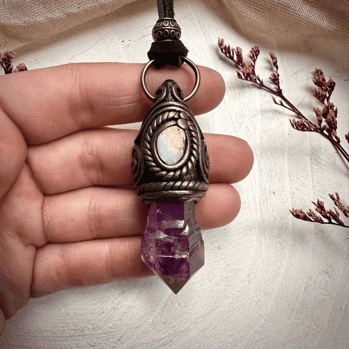 Amethyst Point and Boulder Opal Necklace - FairyGardenGlow