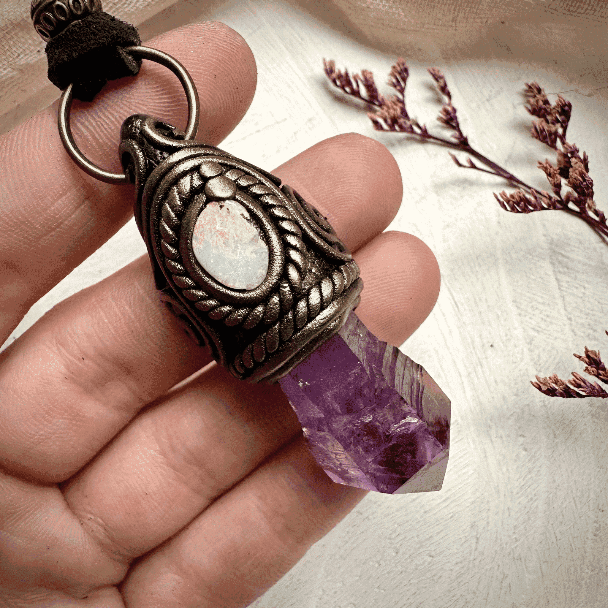 Amethyst Point and Boulder Opal Necklace - FairyGardenGlow