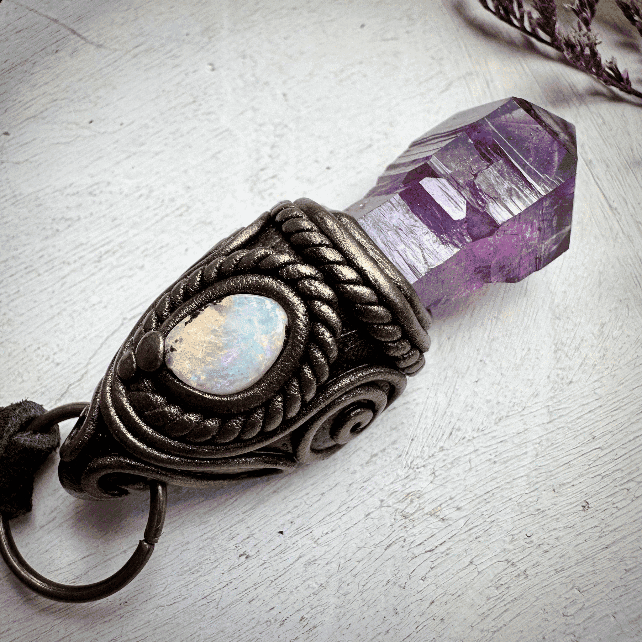 Amethyst Point and Boulder Opal Necklace - FairyGardenGlow