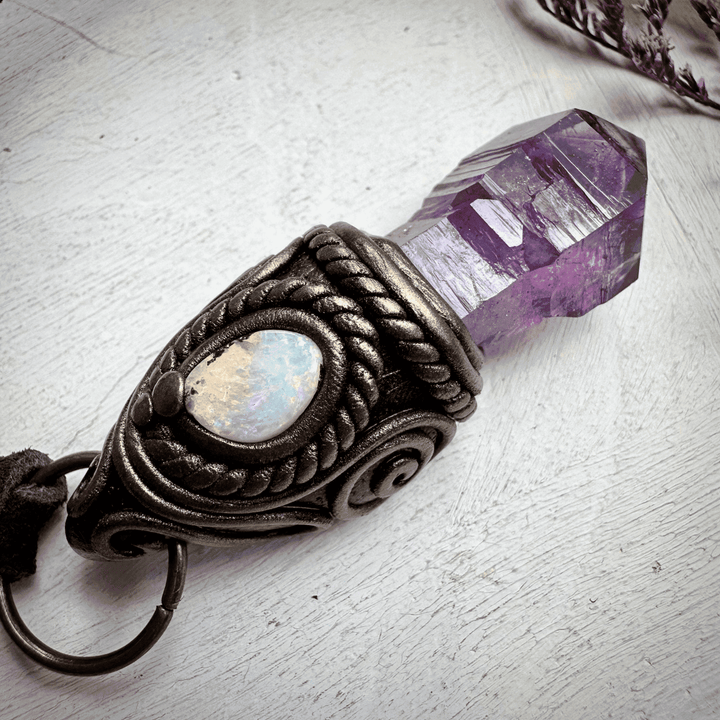 Amethyst Point and Boulder Opal Necklace - FairyGardenGlow