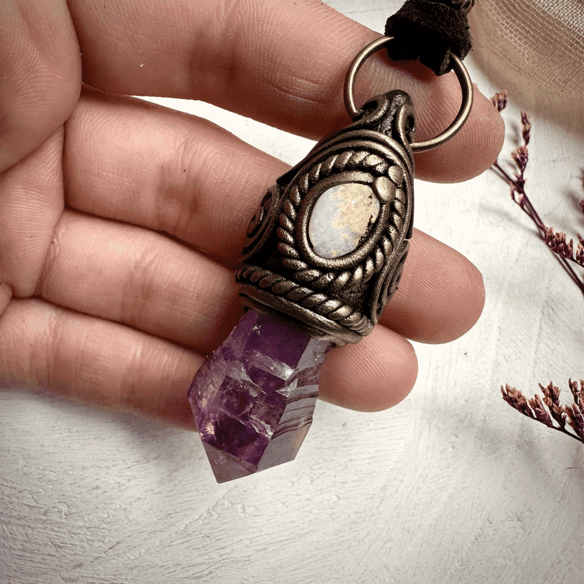 Amethyst Point and Boulder Opal Necklace - FairyGardenGlow