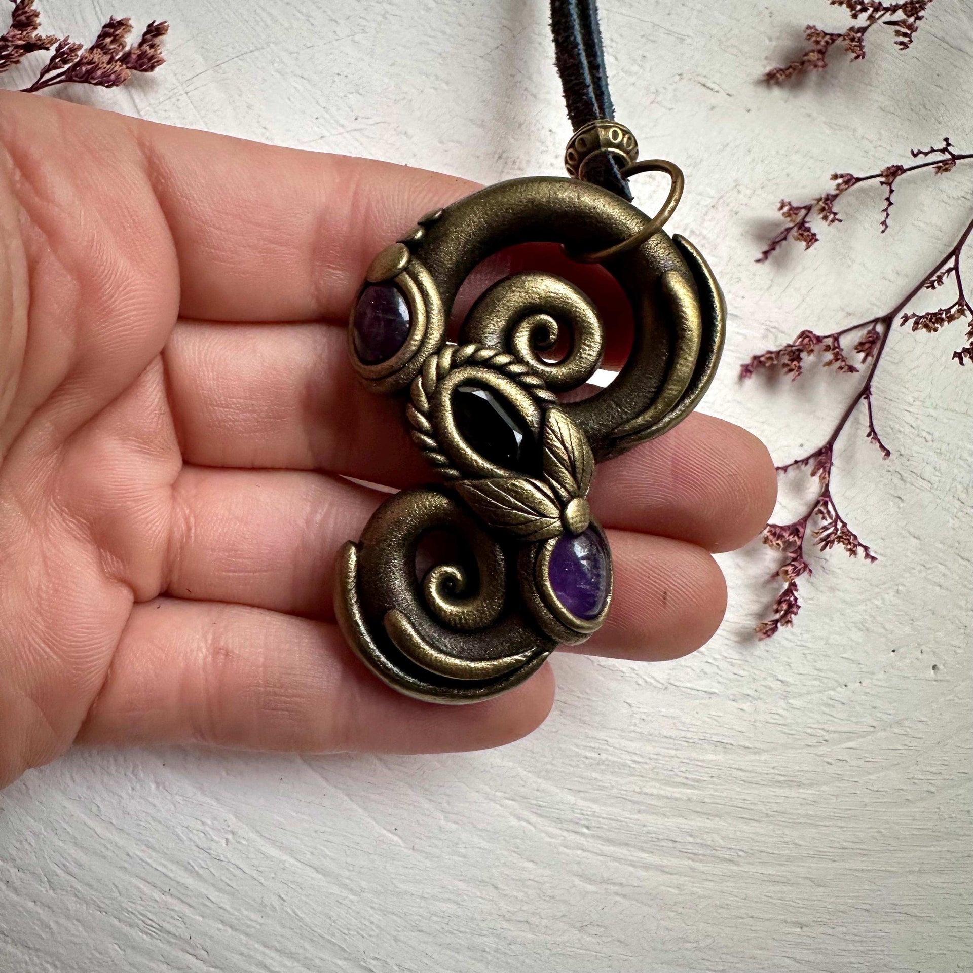 Amethyst and Smoky Quartz Pendant - FairyGardenGlow